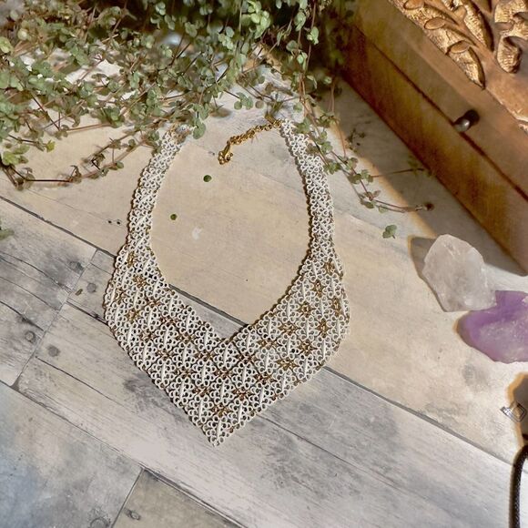 Vintage Rare Monet Couture Runway White Enamel Lacy "PRINCESSA" Bib Neck… - Picture 3 of 6